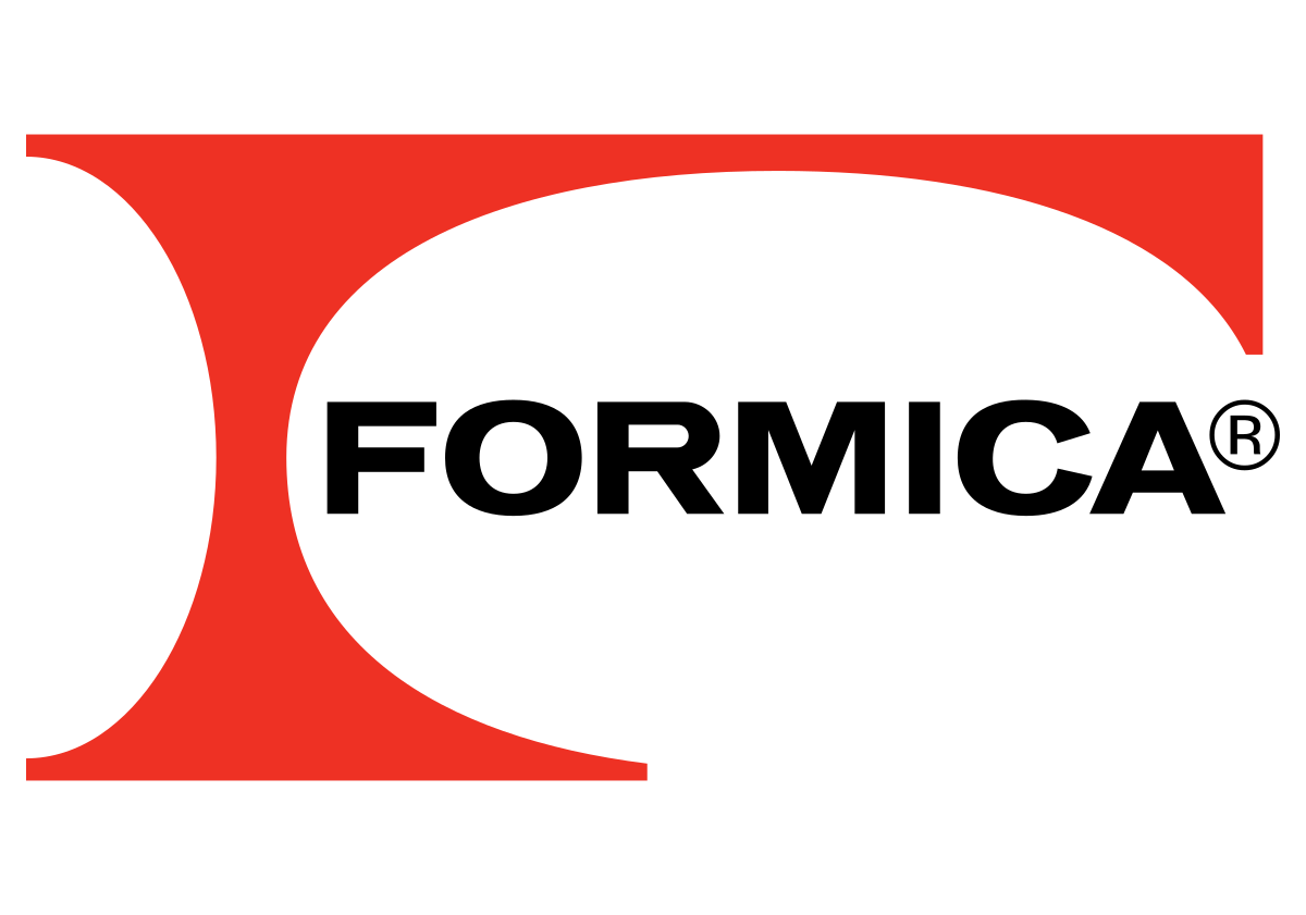 A red and white logo for formica.