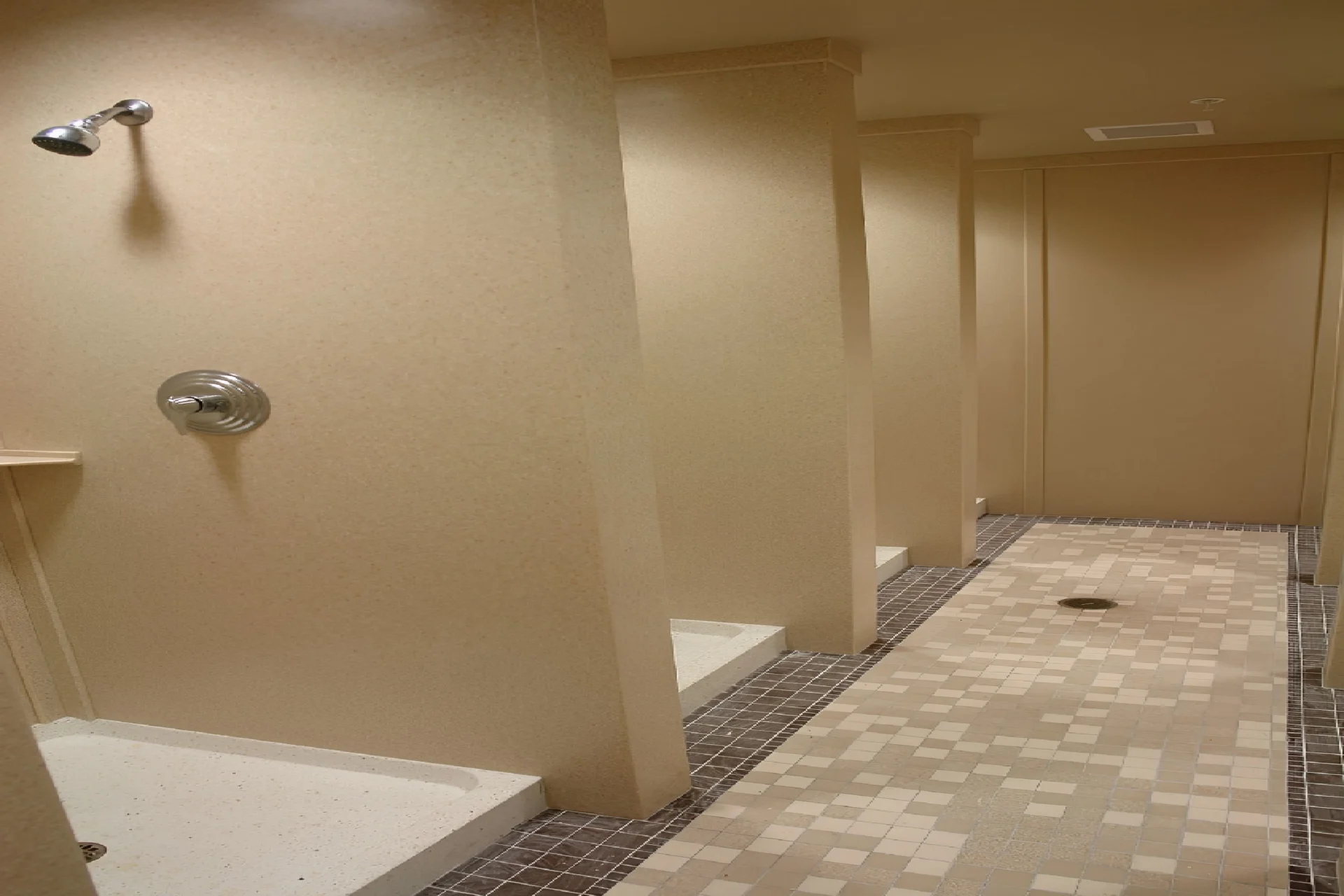 A bathroom with many different types of floors.